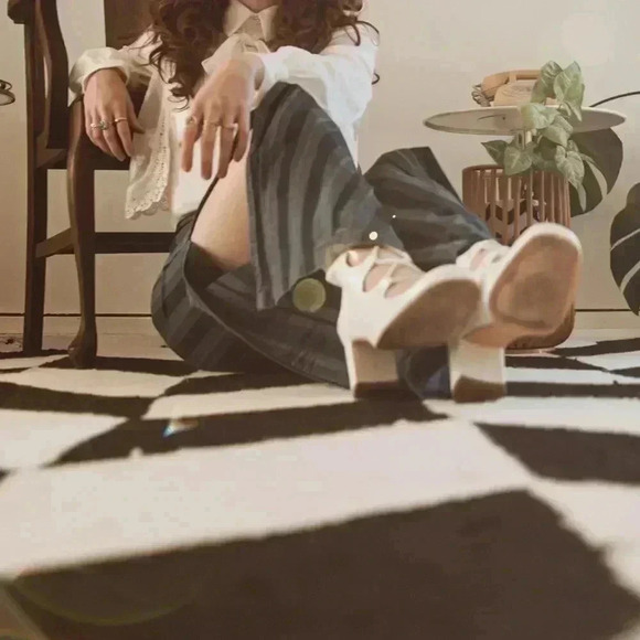 Free People Stripe Denim Flare Jeans with Dramatic Side Slit - Picture 1 of 5